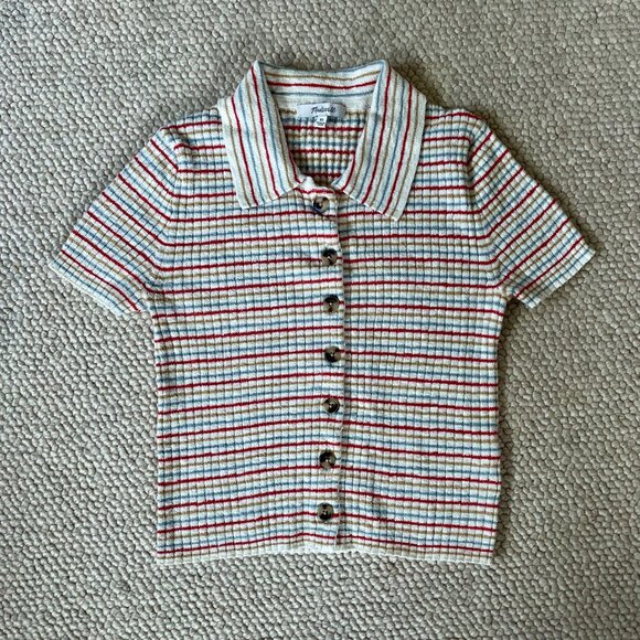 Madewell Barbrook Button-Front Sweater Polo in Stripe - Picture 3 of 3